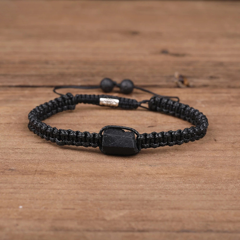 Cross-border source Amazon hot-selling single-layer woven bracelet 811mm cut cylindrical natural black tourmaline bracelet