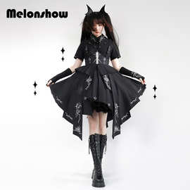 【melonshow】雾都荆棘 纯黑色OP军lo 原创Lolita设计连衣裙