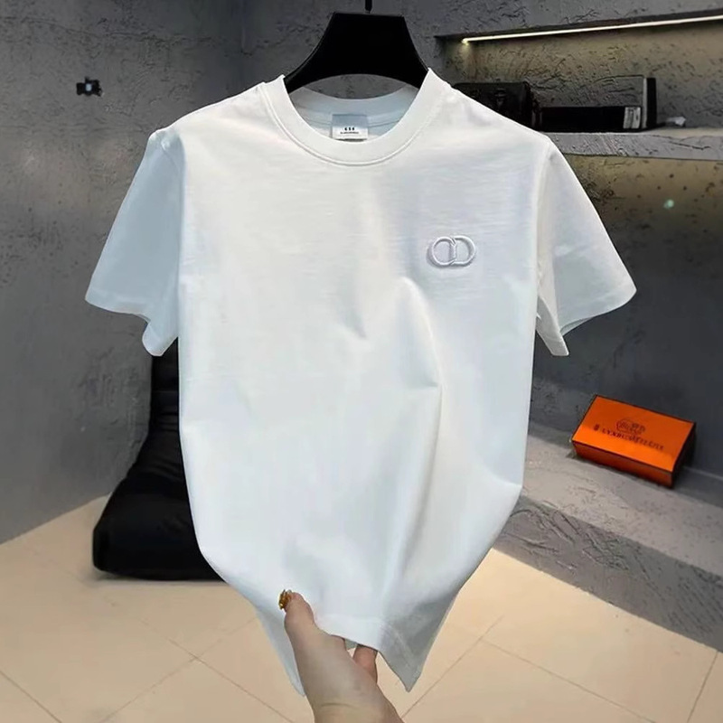 Summer New Men's T-shirt Net Edition Small Label Fashionable Short-sleeved Crewneck Embroidered T-shirt All-match Solid Color Men's Half-sleeved T-shirt Summer New Men's T-shirt Net Edition Small Label Fashionable Short-sleeved Crewneck Embroidered T-shirt All-match Solid Color Men's Half-sleeved T-shirt