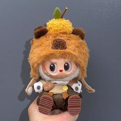 新款17cm毛绒玩具labubu坐姿换装背带裤帽子套装10cm娃娃衣服配饰