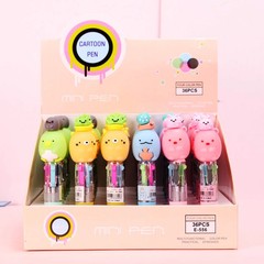 Corner Four-Color Round Gel Pen Silicone Cartoon Head Student Four-Color Atomic Pen Small Mini Portable Study Stationery 556
