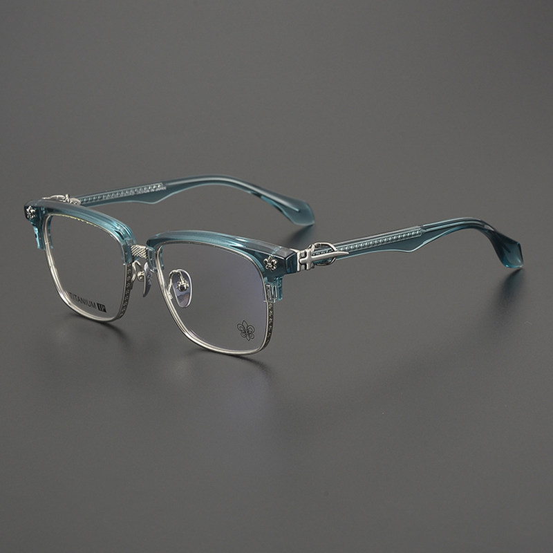 Limited edition! Fashionable new retro eyeglass frames for men and women, suitable for business, eyebrow-shaped, for round faces, 158 large-face half-frame titanium frame
