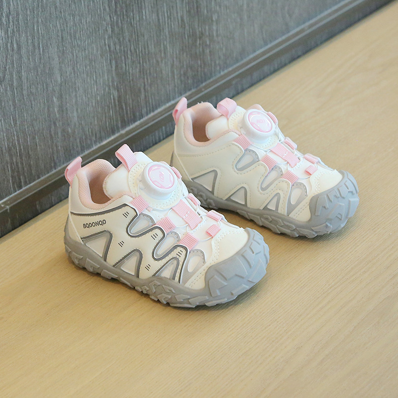 Children's sneakers for girls with rotating buckle, closed-toe, spring and autumn style, soft-soled, anti-kick, casual shoes for boys, lightweight and versatile