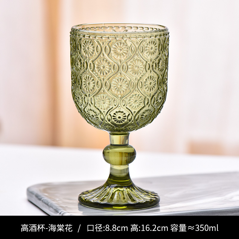 Copa de rayas verticales de vidrio retro europeo, copa de vino tinto, copa de postre alto de helado, copa de vino de frutas de uva de champán casero