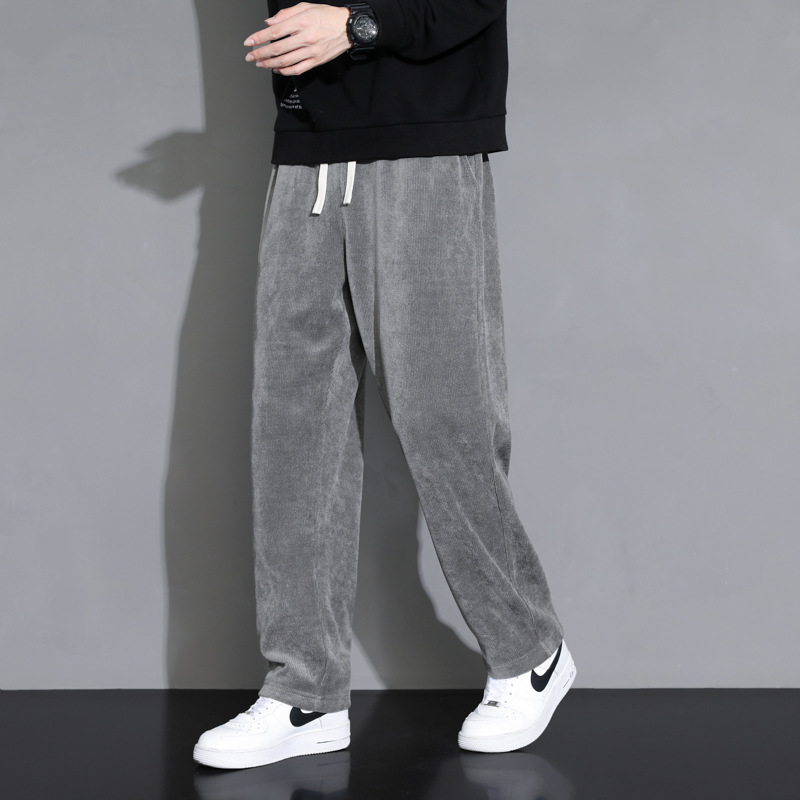 Autumn and Winter Men's Plus-Size Straight-Leg Casual Pants, Wide-Leg Chenille Pants for Chubby Men, Versatile Oversized Long Pants for Men