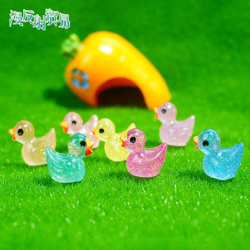 Patito colorido decoración de micro paisaje bricolaje resina luminosa Pato amarillo niño super amor luminoso cebolla verde lindo mini