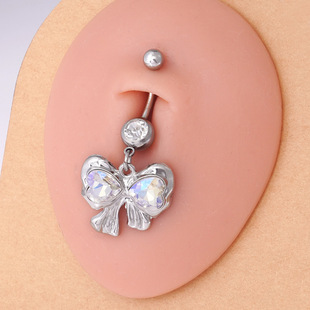 Cross-border new navel nail color zircon navel ring titanium steel double head heart-shaped diamond navel nail human body piercing milk nail