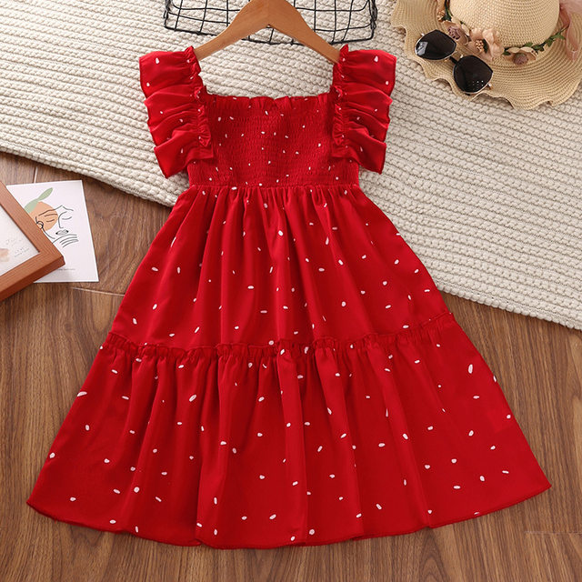 2022 new girls' dresses summer middle-aged children's Korean version square collar stitching sleeves little princess skirt foreign trade children's clothing