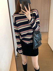 蓬松轻盈 醋酸羊毛羊绒混纺宽松版圆领落肩袖三色堇针织衫G092316