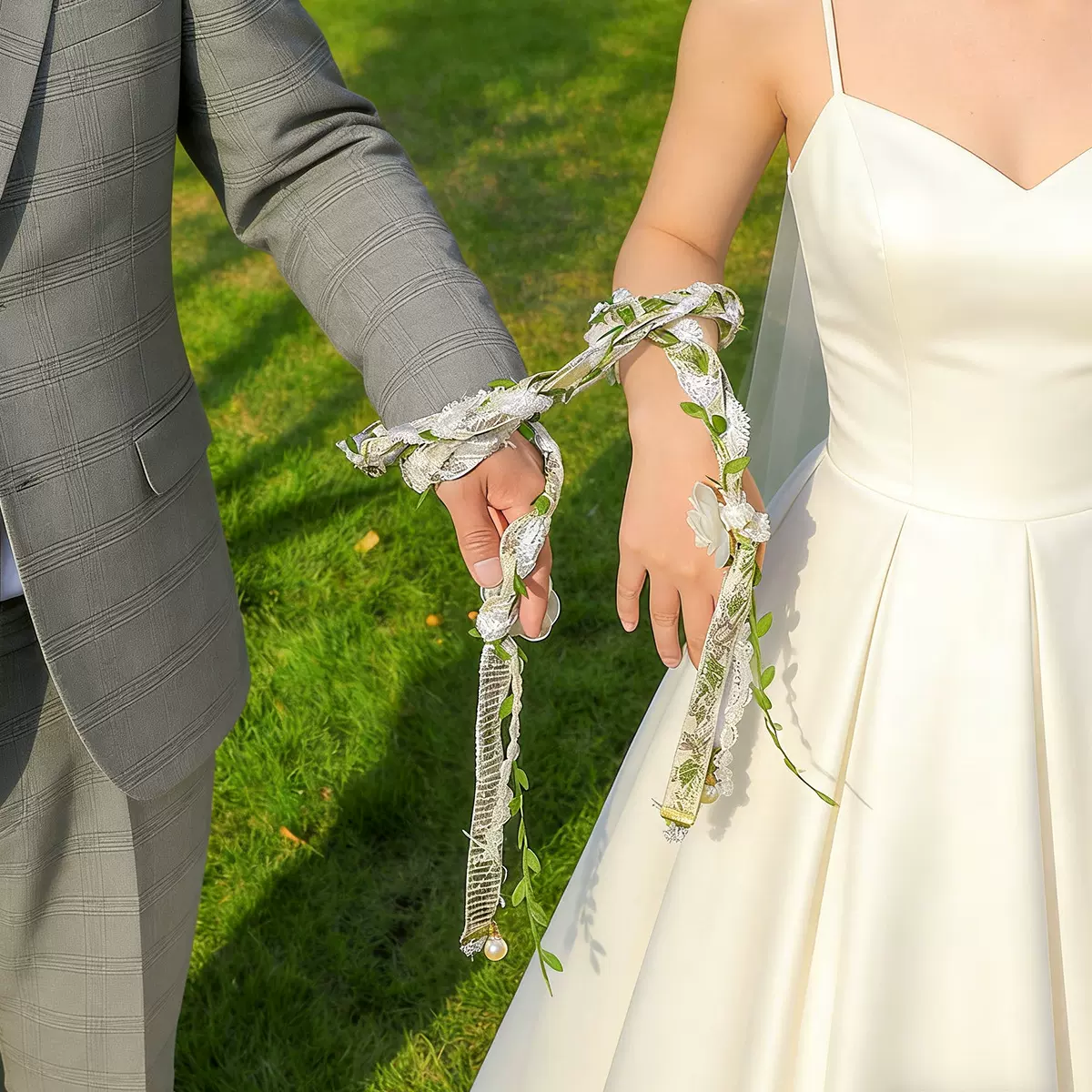 西式婚礼套索绳仪式绑手礼绳手工编织蕾丝花饰礼绳婚礼装饰道具