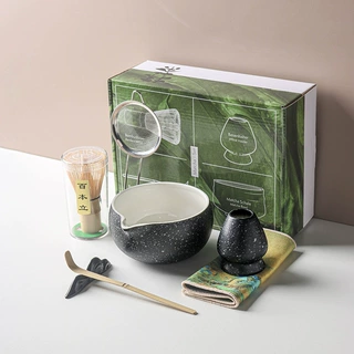 跨境茶筅日式百本立抹茶刷打抹茶工具茶筅立点茶具礼盒套装抹茶碗