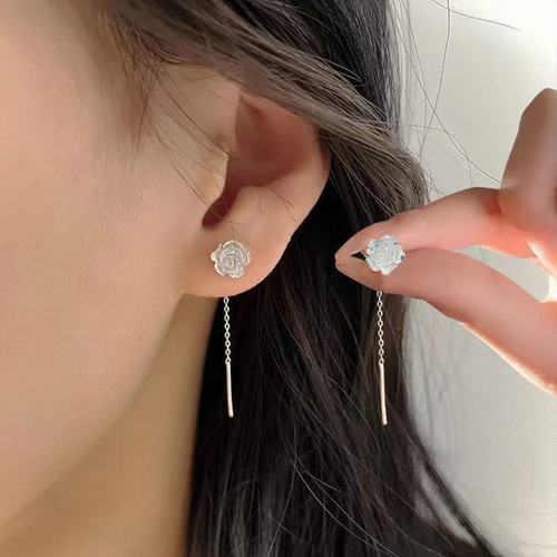 S925 Silver Needle Earrings for Women, Korean Version, Elegant Long Tassel Earrings, Simple and Trendy Diamond-Studded Ear Drops, Zirconium Ear Accessories