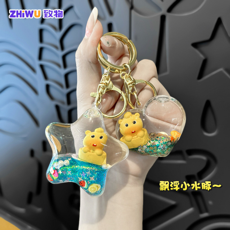 Cartoon Floating Doll Keychain with Oil Flow Sand, Cute Girl-Style Bag Pendant, Adorable Small Gift Cartoon Floating Doll Keychain with Oil Flow Sand, Cute Girl-Style Bag Pendant, Adorable Small Gift
