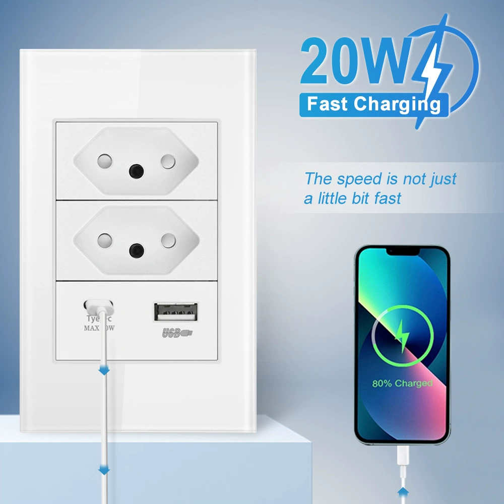 20A настенная розетка Америка Бразилия панель с USB+Type C Швейцария 118 тип быстрая зарядка 20W