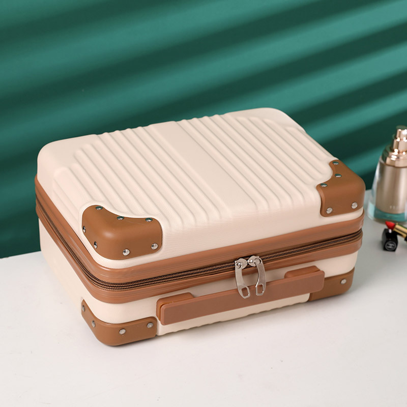 Maleta de rayas verticales retro coreana, estuche de cosméticos, maleta pequeña de 14 pulgadas, caja de almacenamiento portátil, caja de regalo de mano