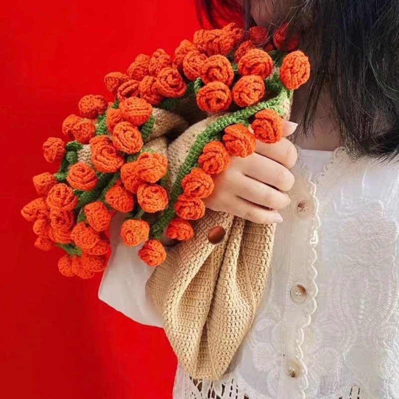 バラの花束ブランケット手織りアクリル素材パッケージウールボールかぎ針編みフラワーブランケットスズランブランケット完成品|undefined