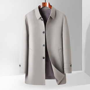 Brand mid-length lapel trench coat single-breasted business casual dad mulberry silk coat high-end simple versatile
