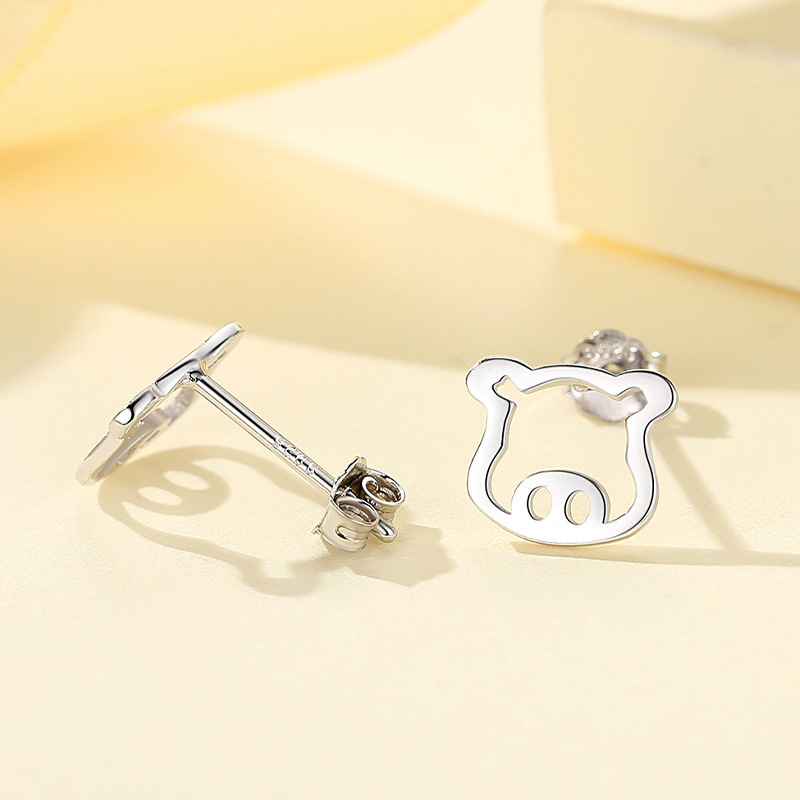 Plata esterlina s925 pendientes mujer estilo coreano fresco hueco cerdo animal lindo afortunado joyería del oído al por mayor
