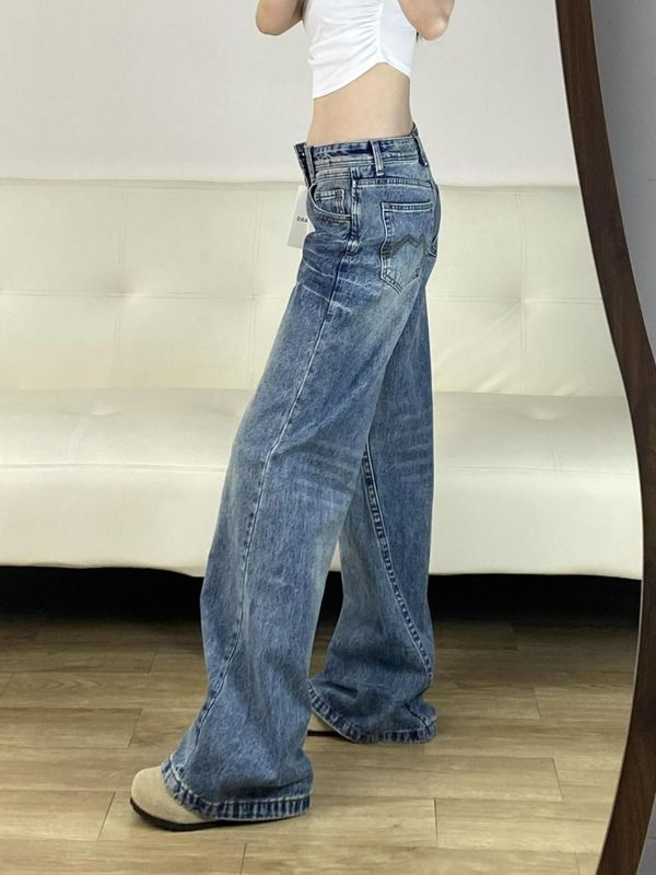 美式低腰胖mm阔腿牛仔裤女新款2025年秋季大码辣妹宽松显瘦直筒裤|undefined