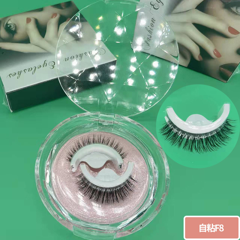 Pestañas postizas autoadhesivas cálidas un par de pestañas caja de cristal tira adhesiva doble sin pegamento pestañas postizas tridimensionales