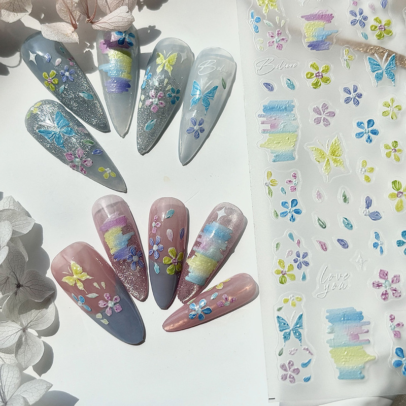 New craft oil painting nail art stickers nail stickers micro relief with adhesive NA-004