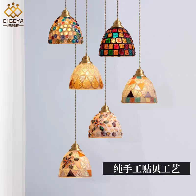 American-Style Stained Glass Tiffany Mediterranean Bar Counter Japanese-Style Corridor Light French Retro Shell Restaurant Small Pendant Light American-Style Stained Glass Tiffany Mediterranean Bar Counter Japanese-Style Corridor Light French Retro Shell Restaurant Small Pendant Light
