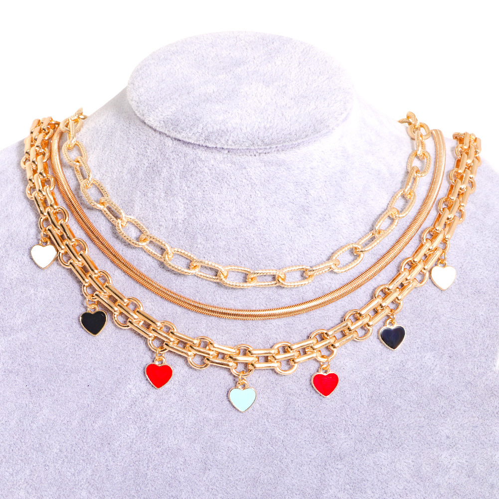 Creative Multilayer Necklace Set Color Alloy Love Pendant Stacking Sweater Chainpicture4