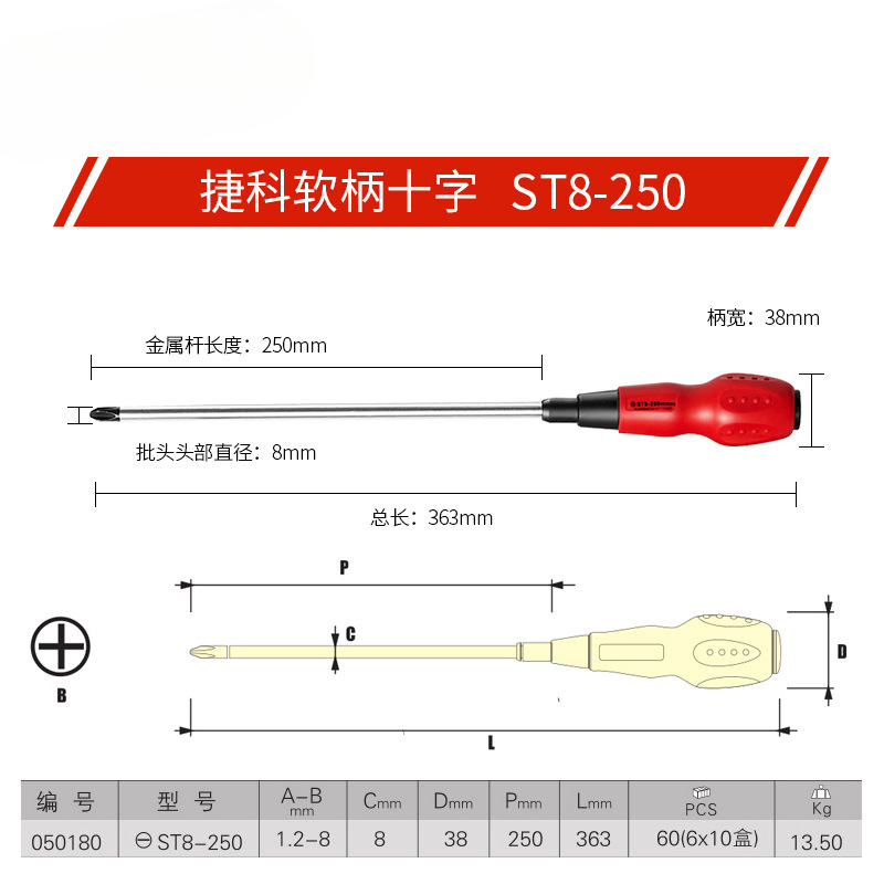 Jetco Tool Cruce Destornillador de vástago blando Cruce con destornillador doméstico magnético Destornillador ST