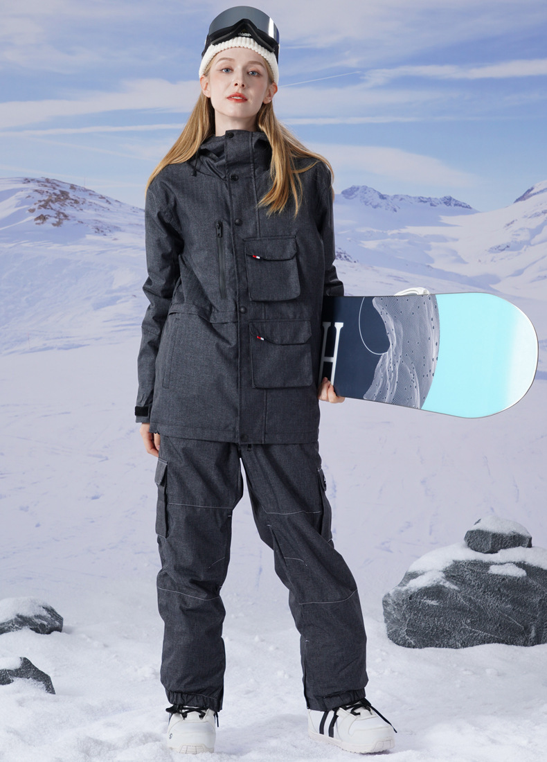 New style workwear ski suit set windproof waterproof warm breathable ski pants men and women same style_voghion.com