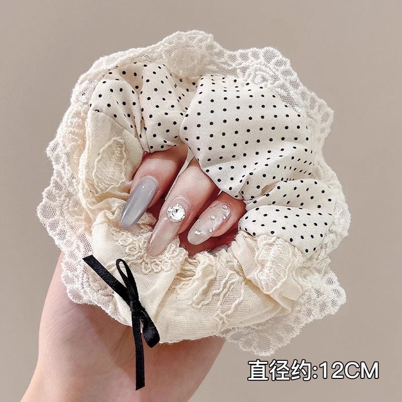 Anillo de pelo de intestino grueso súper grande coreano para mujer 2025 nuevo estilo de alta gama cordón de pelo de encaje plisado temperamento dulce cuerda de cabeza de flor