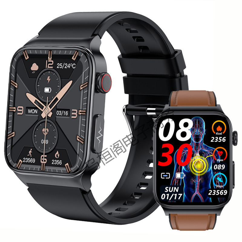 New E500 Smartwatch Blood Sugar Watch Blood Oxygen Heart Rate ECG Monitoring Blood Pressure Pedometer Sports Unisex for Men