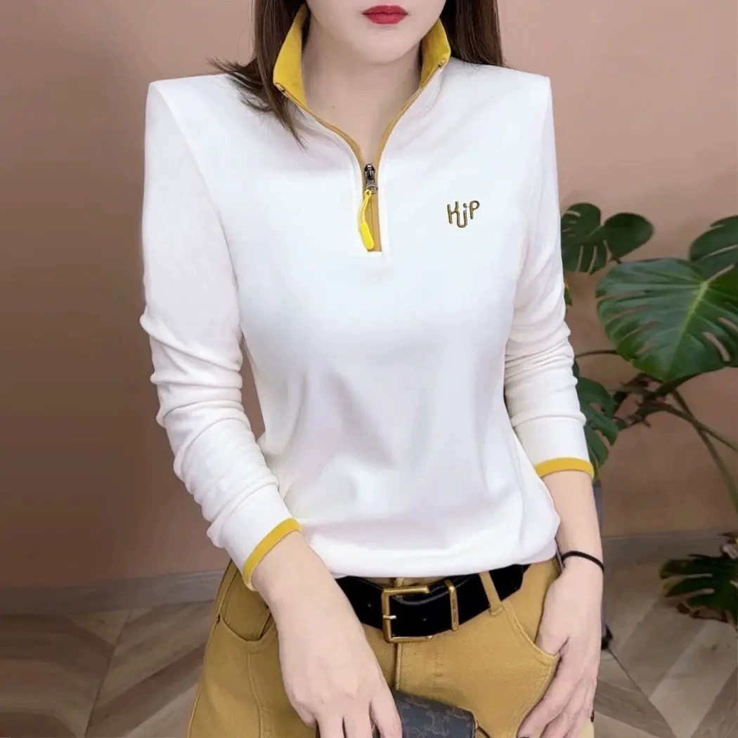 Весенняя новая мода нижняя рубашка для женщин темперамент дикий воротник с вертикальной вышивкой