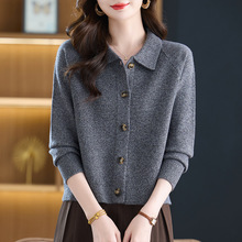翻领小香风毛衣外套女春秋外搭洋气减龄上衣设计感纽扣针织开衫