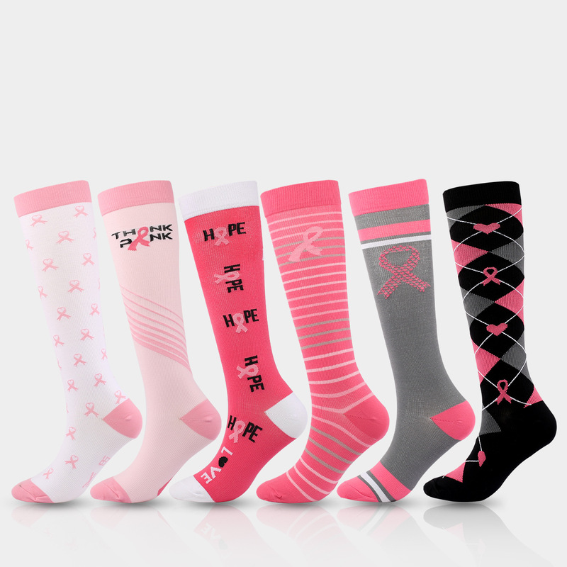 Europe and the United States Amazon color ribbon compression socks AIDS logo nurse socks sports running pressure socks factory direct sales