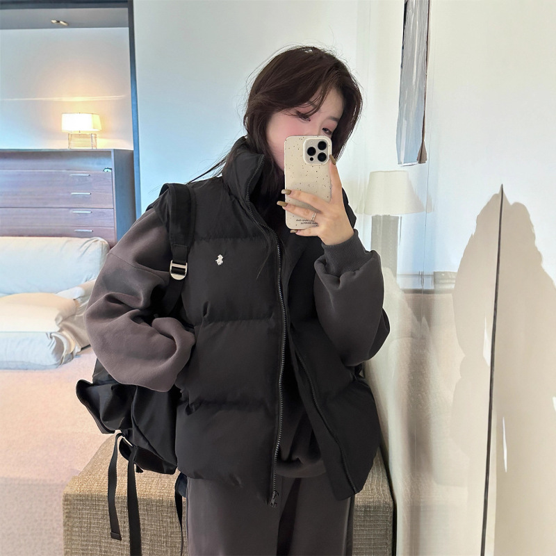 韩系时尚百搭棉服马甲女2025冬季新款叠穿坎肩立领背心外套上衣女|undefined