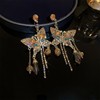 Silver needle, zirconium, crystal from pearl, design earrings with tassels, flowered, European style, high-quality style