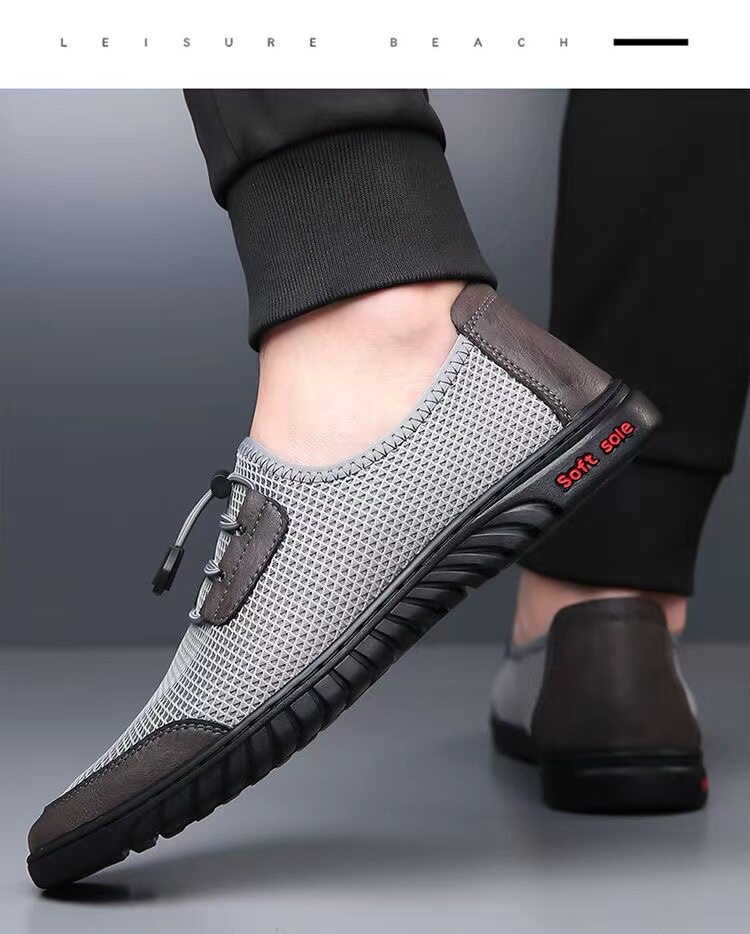 Giày thể thao nam sneaker lười thân lưới dệt kim thoáng khí, đế cao su chống trượt — màu xám, màu đen chi tiết 18