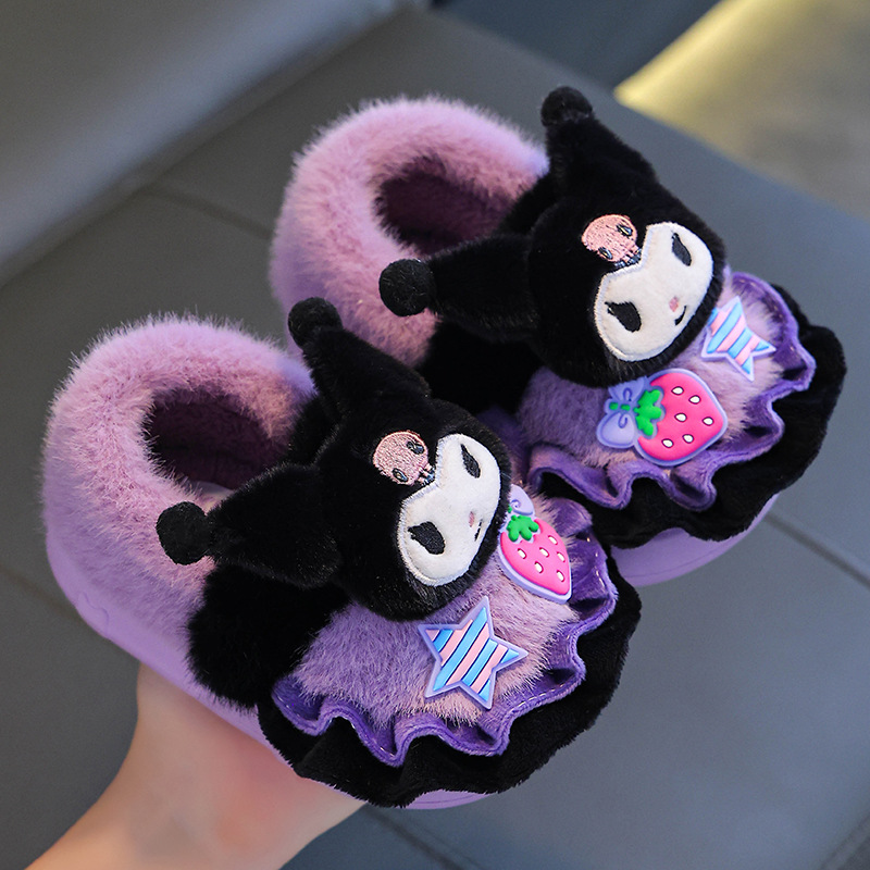 KULOMI invierno niñas zapatillas de algodón calentamiento y pelusa para niños en el hogar EVA bolsa de niños tacones de algodón