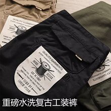潮牌2025工装裤男休闲裤束脚裤陈冠希裤子男长裤宽松港风卡其色