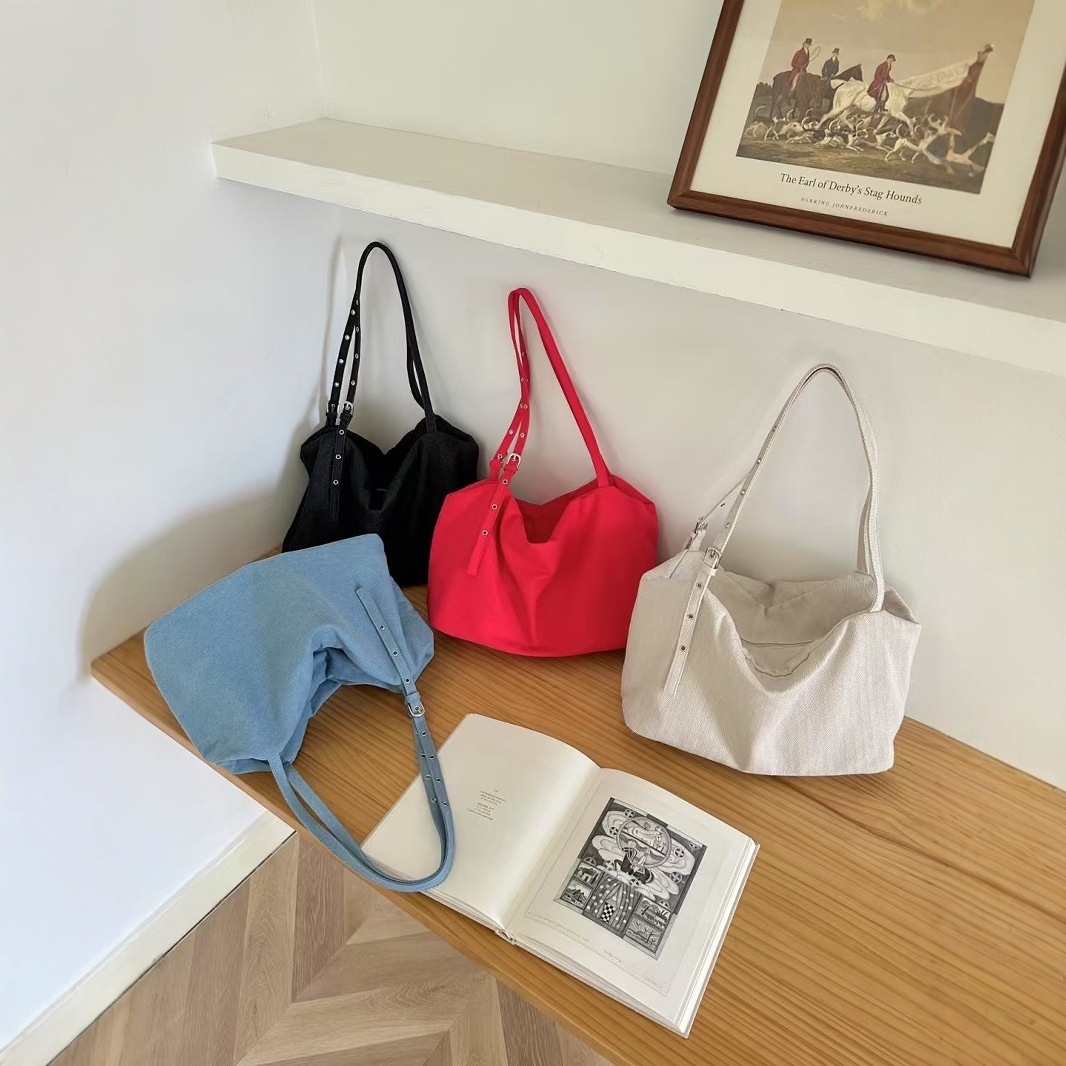 레이지 스타일 토트백 한국 신상 캔버스 데님 숄더백 대용량 통근 크로스백 해외 무역 상품