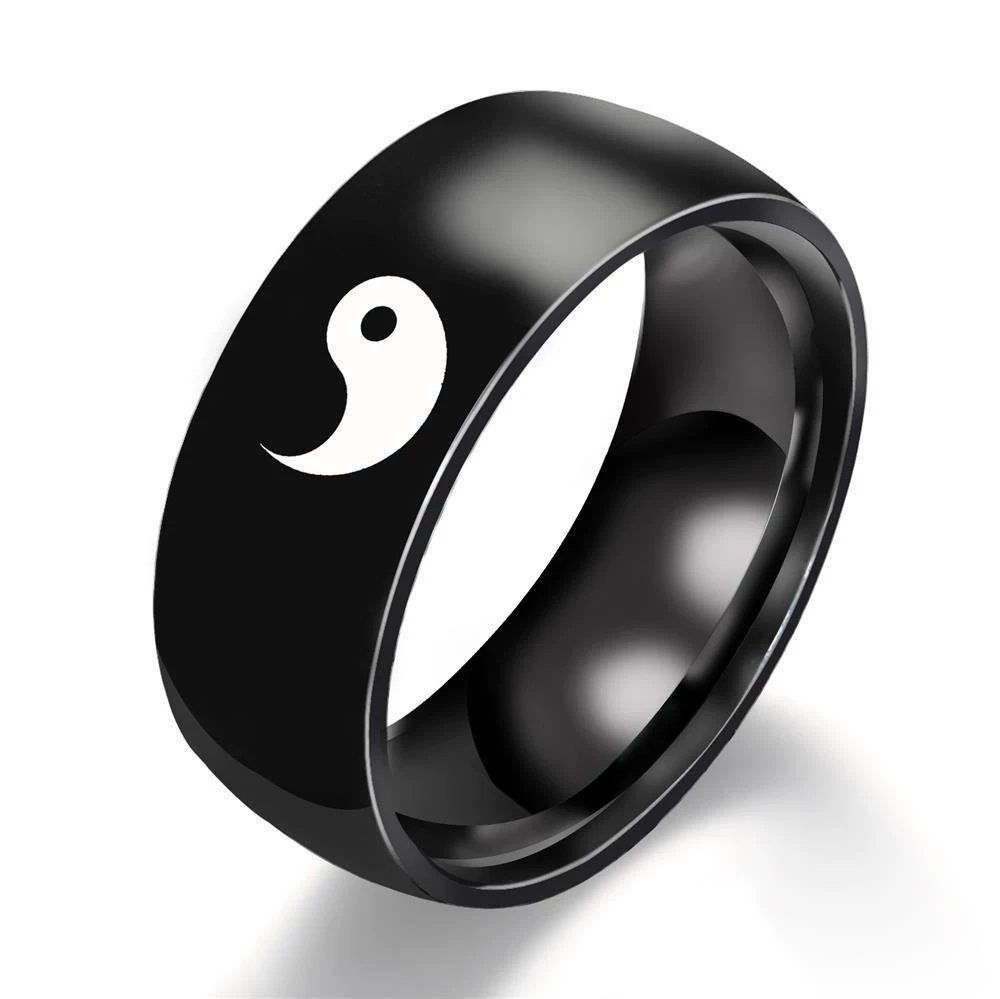 Unisex Titanium Steel Ring, Black & Silver Finish, 316L Stainless, Sizes 6–13