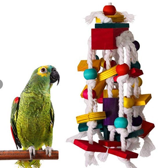 Loro juguete pájaro juguete colorido cuentas de madera bloque de madera cuerda de algodón nibbling cadena