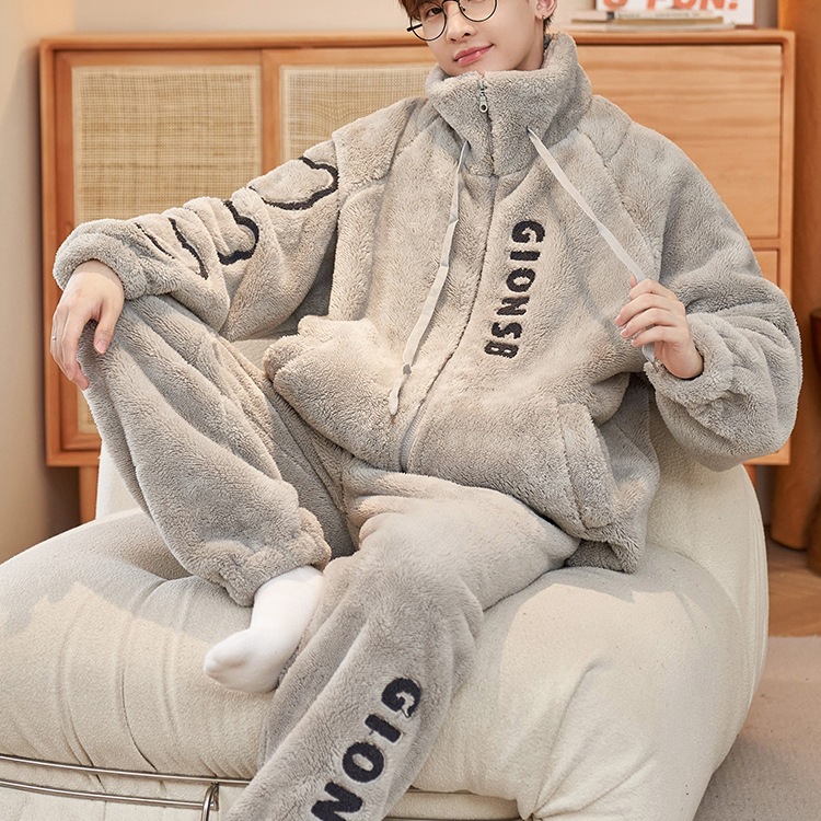 珊瑚绒睡衣男款冬季加厚加绒2025年新款青少年大码秋冬家居服男生