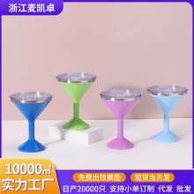 跨境不锈钢鸡尾酒杯双层高脚杯保温杯水杯保冷香槟杯创意三角杯