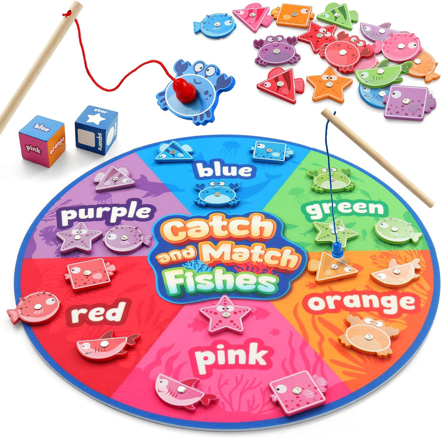 Juguetes Montessori para niños pequeños, habilidades motoras finas Juegos de pesca para niños, Clasificación de colores y formas