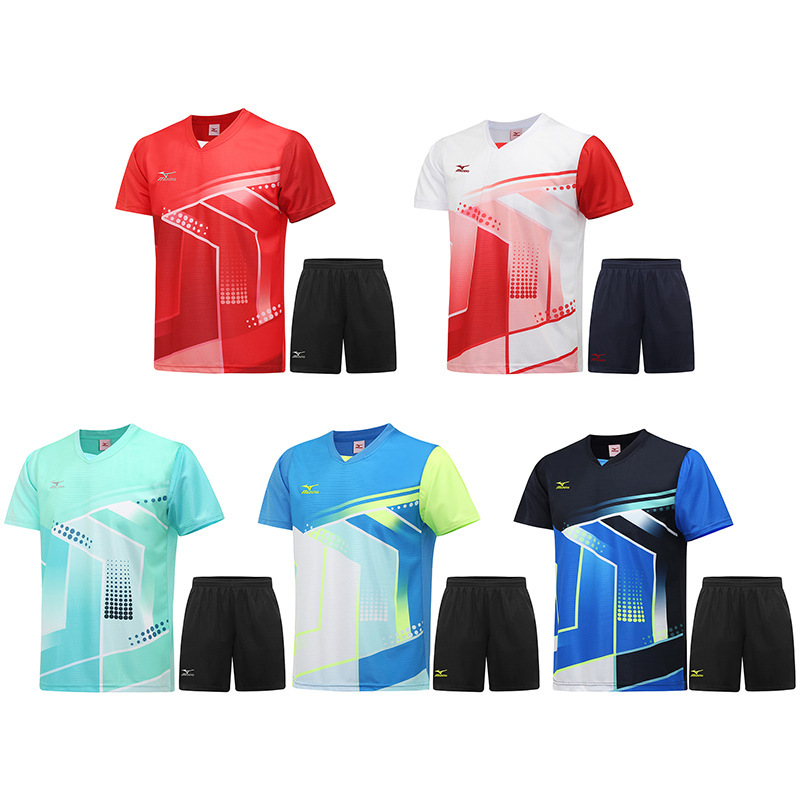 New Volleyball Uniform Set for Men and Women, Breathable Short-Sleeved Shorts, Volleyball Sportswear Set with Printed Text, Competition Training Team Uniform