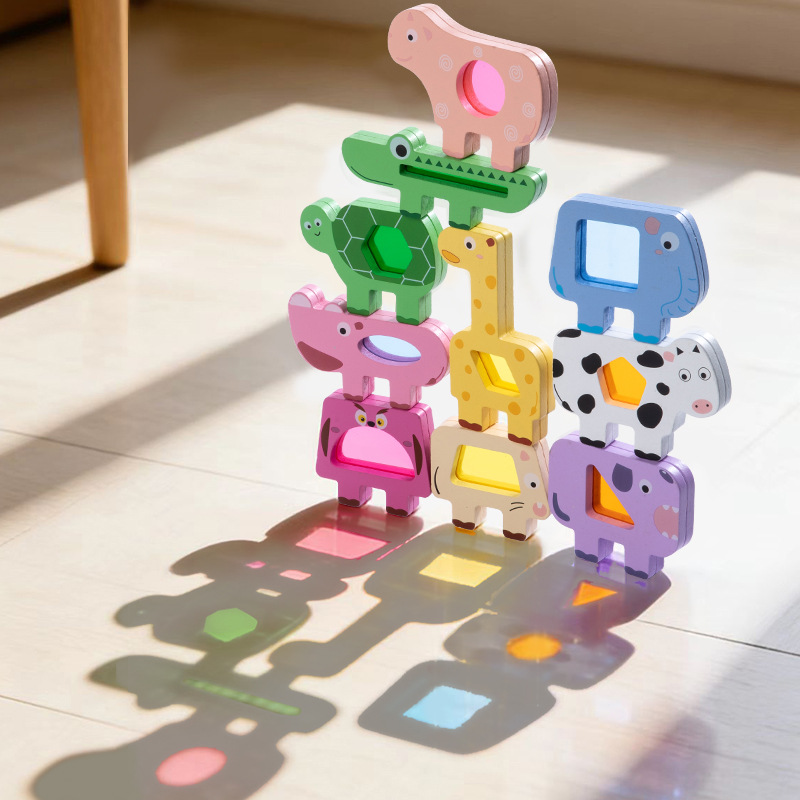 Animales de madera transfronterizos apilados de dibujos animados de alta creatividad lindo equilibrio de mesa apilados juguetes de puzzle para niños image 1