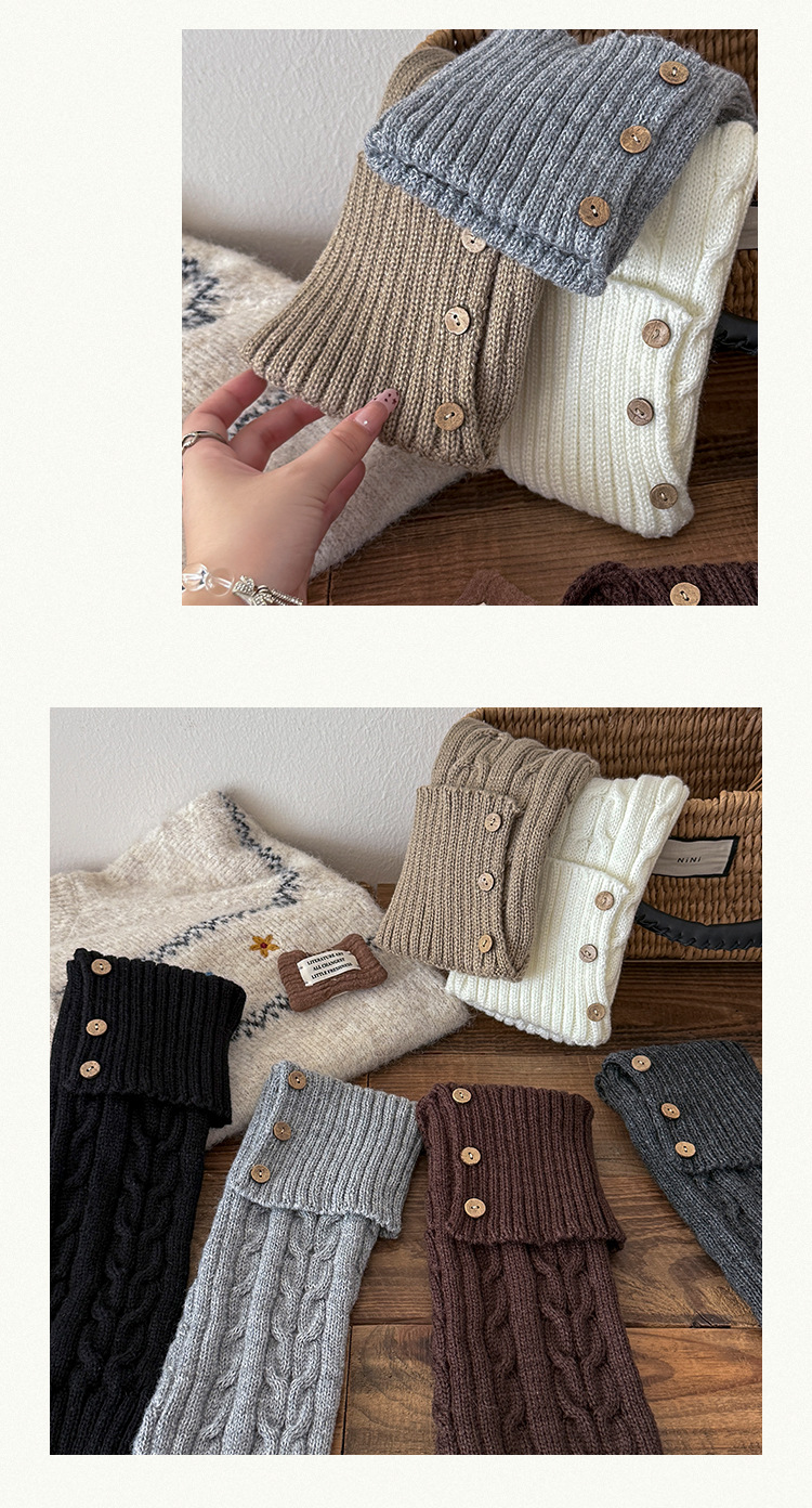 Scaldamuscoli Bootshang Calzini in cotone con polsini e bottoni, calzini retrò intrecciati per autunno e inverno, spessi e caldi, a strati, copri polpacci_voghion.com