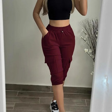 2025年夏季休闲时尚欧美爆款女休闲裤子多袋裤七分裤厂家