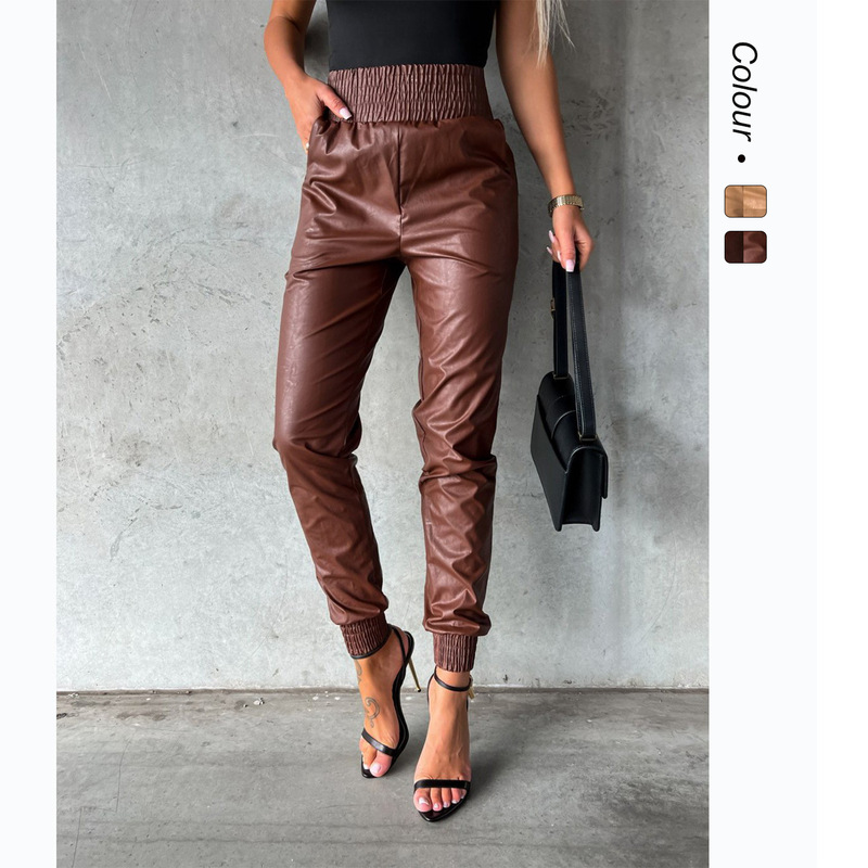 Amazon Aliexpress 2025 New Cross-Border Punk Style Skinny Pants with Elastic Waistband and Pu Leather - 22252
